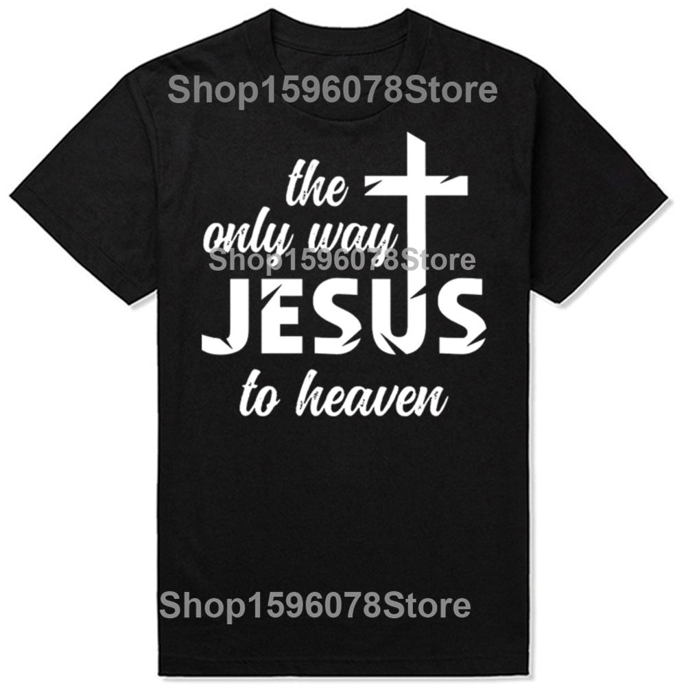 Funny Retro Jesus way to heaven Cotton Tops Fitness TShirt Oversized Unisex Tshirt Graphic Tees Mens Clothing Streetwear