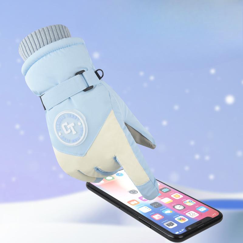 Winter Skihandschuhe Plus Samt Verdickt Warm und Kalt Outdoor-Sportarten Radhandschuhe Winddicht Wasserdicht und Rutschfest Touchscreen