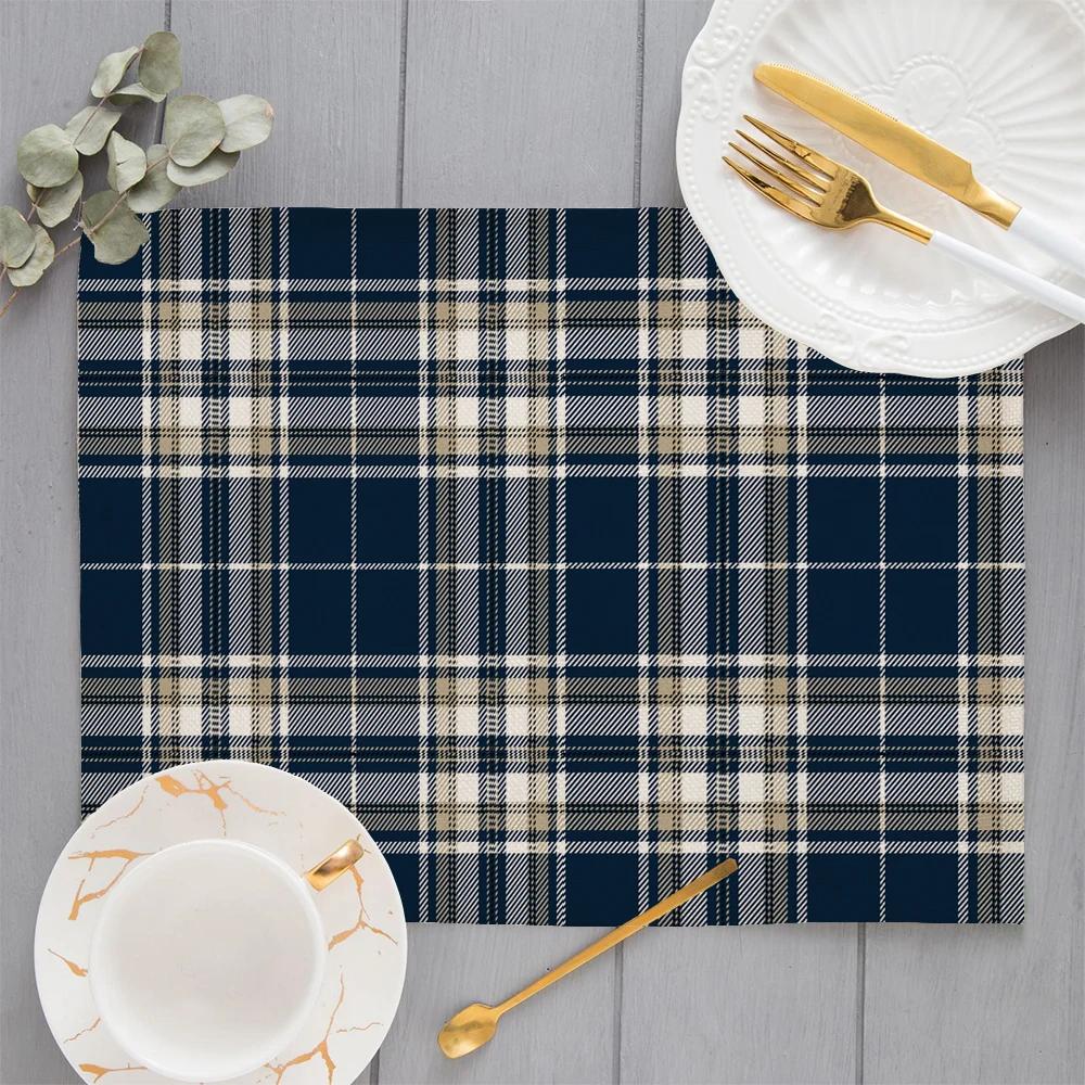 Classic Big Scotland Plaid Placemats Print Pink Khaki Navy Blue Grid Cup Pads Kitchen Dining Room Vintage Holiday Drink Coaster