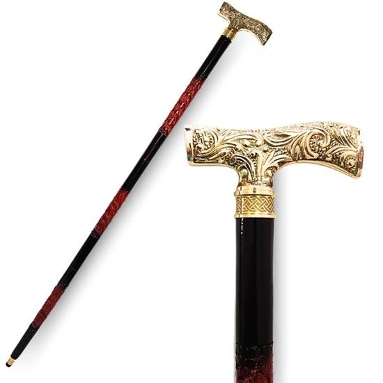 

91.44 cm Walking Stick Gold Brass T Handle, Engraved Design