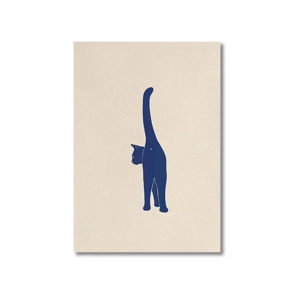 Abstrakte Süße Katze Tier Leinwanddrucke Elegantes Damenporträt Wandkunst Illustration Poster für Wohnzimmer Schlafzimmer & Heimdekoration