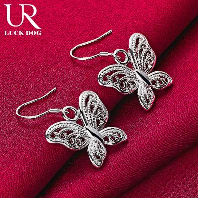 925 Sterling Silver Hollow Butterfly Pendant Piercing Earrings Fashionable Wedding Jewelry