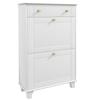 Slim Space-Saving Shoe Rack, 2 Flap Doors, Adjustable Shelves, Drawer, Raised Base, White