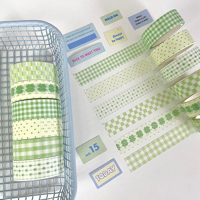 6Pcs/Lot Basic Grid Style Decorative Tape Cute Cartoon Creative Pink/Green/Red Washi Tape School Stationery