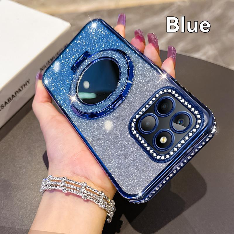 Diamond Glitter Magsafe Mirror Magnetic Holder Case For Huawei Honor X9A X9B X50i X9C X60 Pro X8A X8B X7B X7C X8 5G Soft Cover