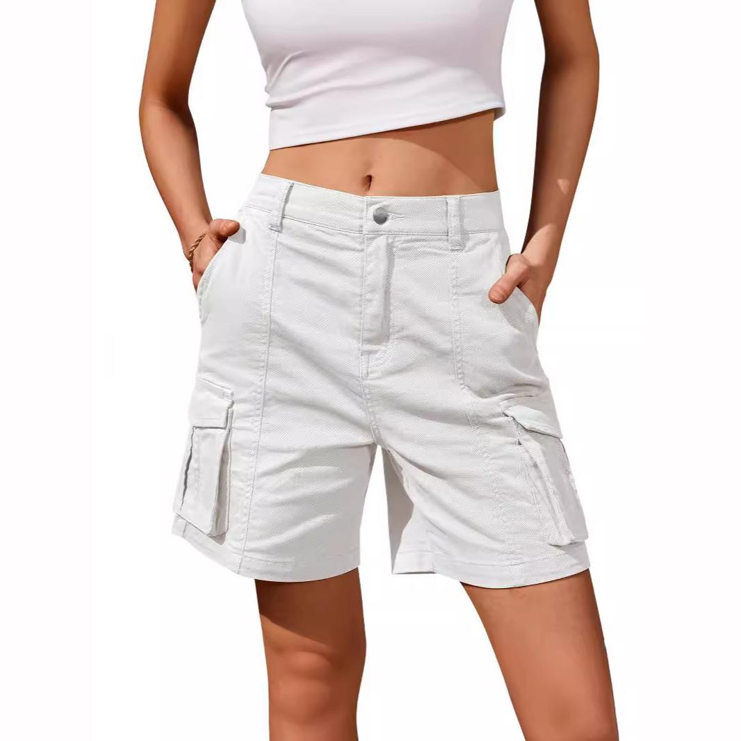 

Жіночі шорти карго довжиною до коліна з еластичною талією, довгі шорти, штани, літній повсякденний вуличний одяг S білий