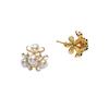 Elegant Enamel Flower Stud Earrings with Freshwater Pearls for Women