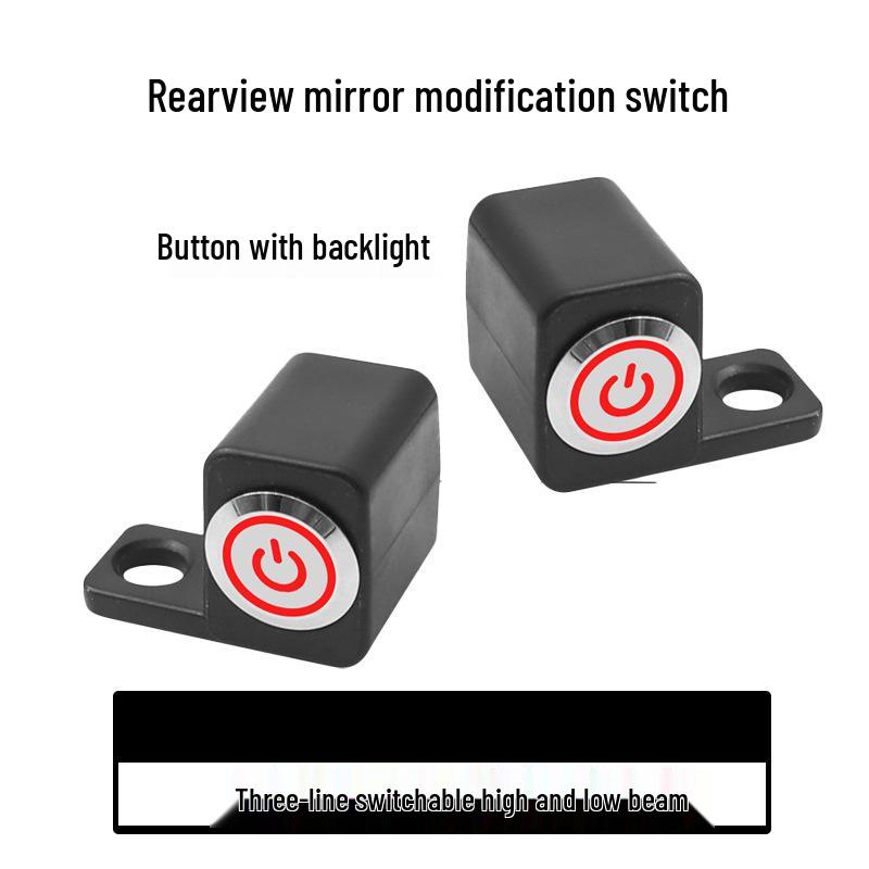 Waterproof Motorcycle Mirror Mount with LED Spotlight and Self-Reset Switch Left Opening-Red