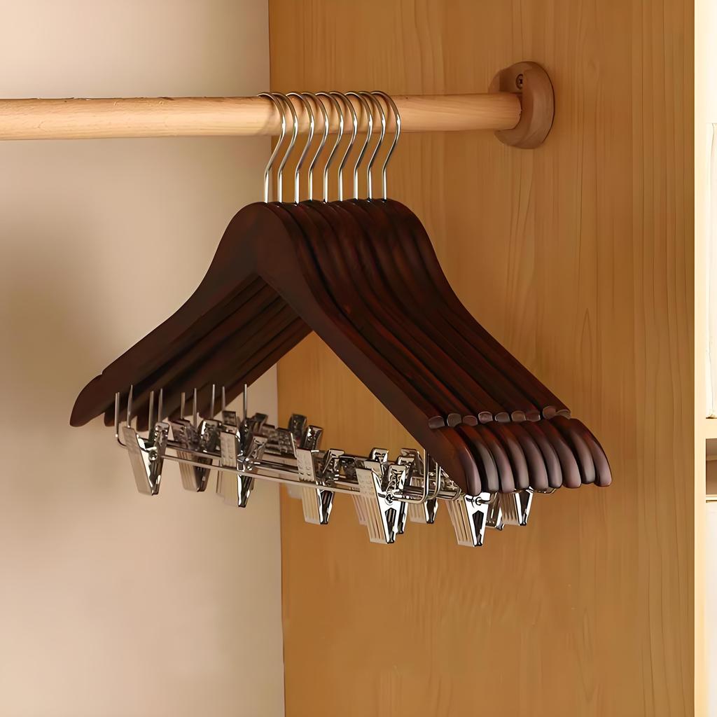 10pcs Solid Wood Hangers with Clips for Shirts T-Shirts Suits Coats and Wardrobe Use