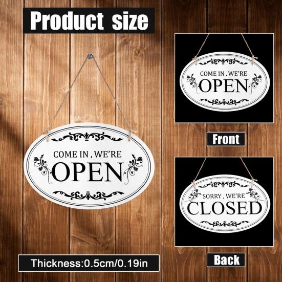 Oval Shaped Welcome Plaque Wooden Open Closed Sign, Double-Sided Hanging Door Sign with Vintage Indoor Store Front Display Frame, Waterproof