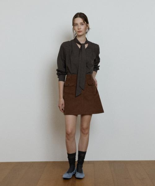 DEPOUND Check V-Neck Tie Blouse [Brown]