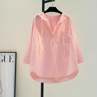 Übergroße Tops Langarm Mode Koreanische Weiße Bluse Frauen Hemd Mit Kapuze Lässige Baumwollblusen