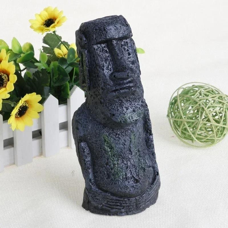 Resin Artificial Aquarium Easter Island Statue Decoration Underwater Landscaping Craft Ornaments For Fish Tank Decoration