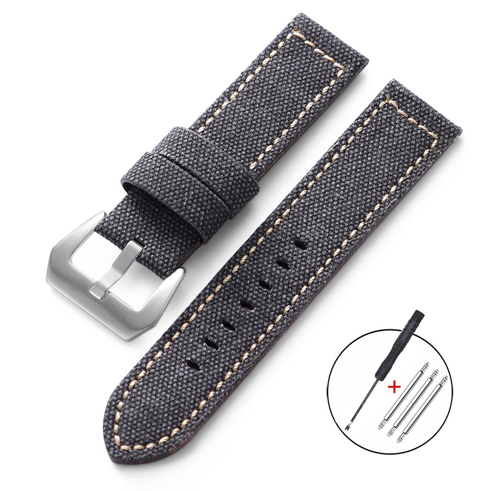 Wasserdichtes Segeltuch Uhrenarmband Nylon Leder Uhrenarmband 20mm 22mm 24mm für Panerai Vintage Naht Band Sportgürtel für Herren