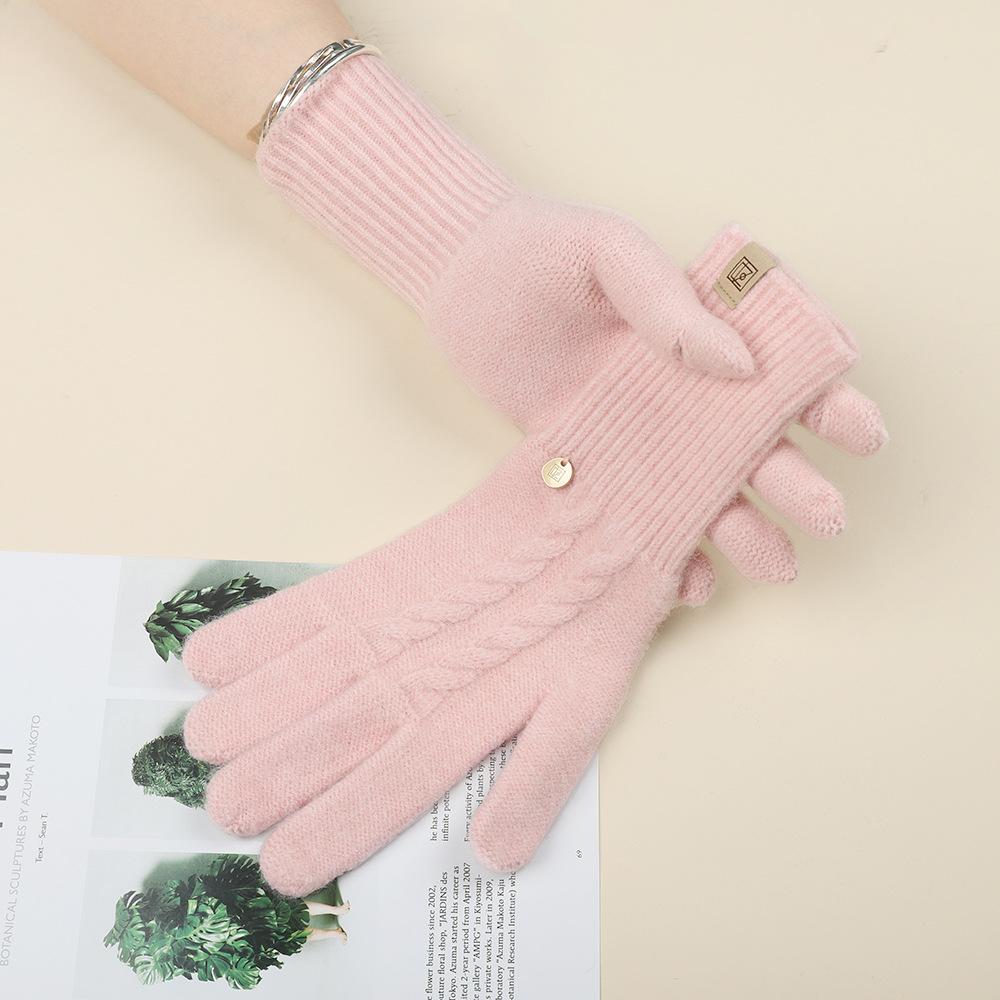 Gloves for Women In Autumn and Winter Thickened Warm Student Knitted Gloves Korean Cute Versatile Electric Bike Yarn Gloves