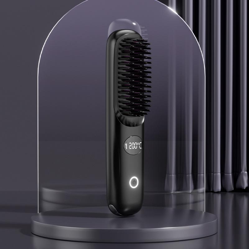 Portable Cordless Hair Straightener 2000mah Curling Brush 3 Levels Electric Rechargeable Negative Ion Wireless Comb