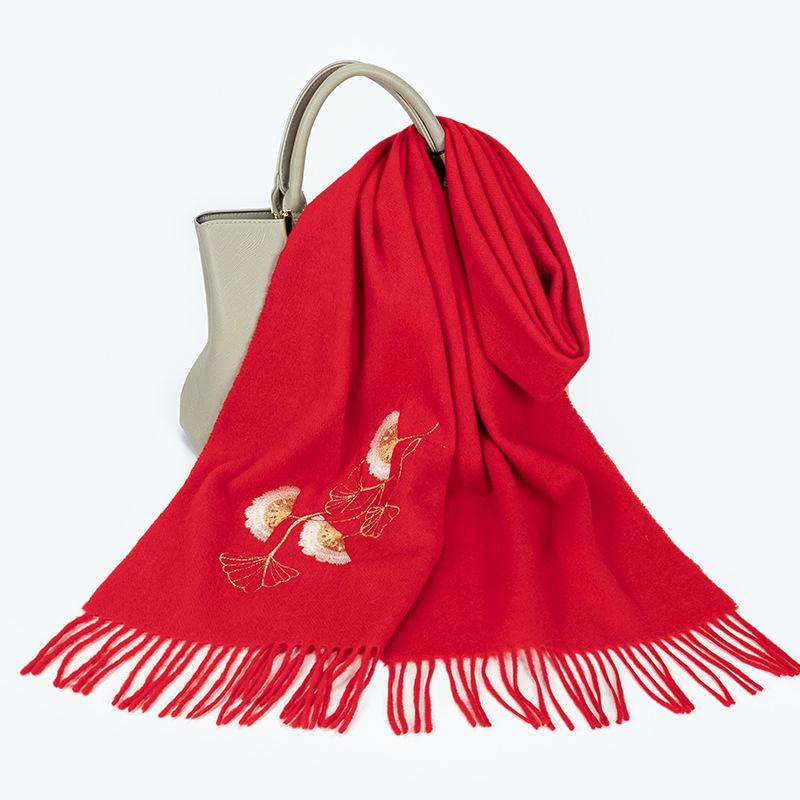 30Cm Woolen Embroidered Pure Wool Scarf, Autumn and Winter Versatile Shawl Thickened To Keep Warm