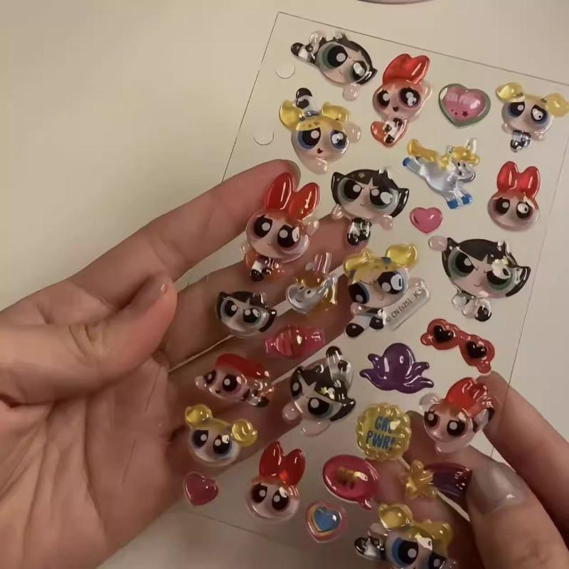 Cute 3d Powerpuff Girls Cartoon Crystal Bubble Sticker For Hand Account Decoration
