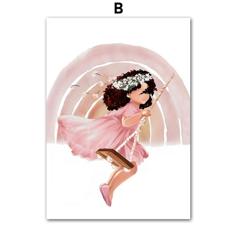 Black Ballet Girl Butterfly Rainbow Crown Flower Wall Art Canvas Painting Nordic Posters And Prints Picture Baby Kids Room Decor