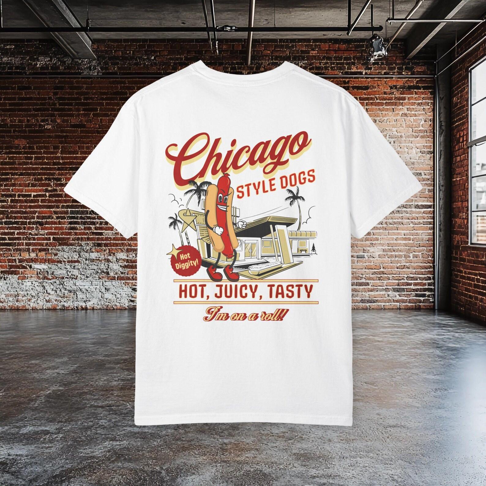 Chicago Hot Dog T shirt, Funny Food Shirt, Retro Chicago Style Tee, Vintage Hot Dog Shirt, Foodie Gift, Funny Graphic Tee 4XL