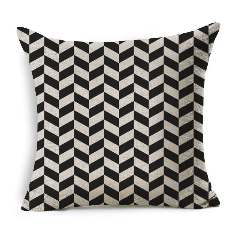 Black and White Geometric Pattern Fabric Linen Cotton Throw Pillow Waterproof Oilcloth Car Sofa Bed Decorative Pillowcase