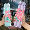 1PC Pink Floral Heart Frame 750ml Color Plastic Sports Water Bottle Leakproof Flip Straw Lid Suitable for Sports Office Home Use