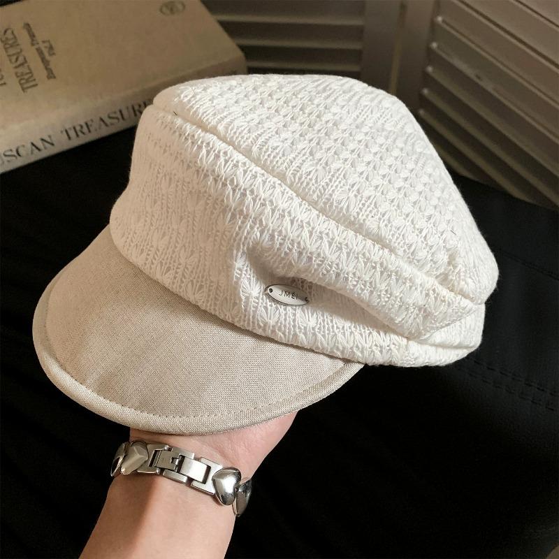 Korean Fashion Stitching Hollow Berets Spring Summer Travel Sun Protection Versatile Breathable Literary Newsboy Hats for Women