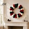 Seasonal Decorative Craft Wreath Christmas Pom for Front Door, Red Green White Velvet Elegant Atmosphere Prop Flocking Hanging Holiday Party,