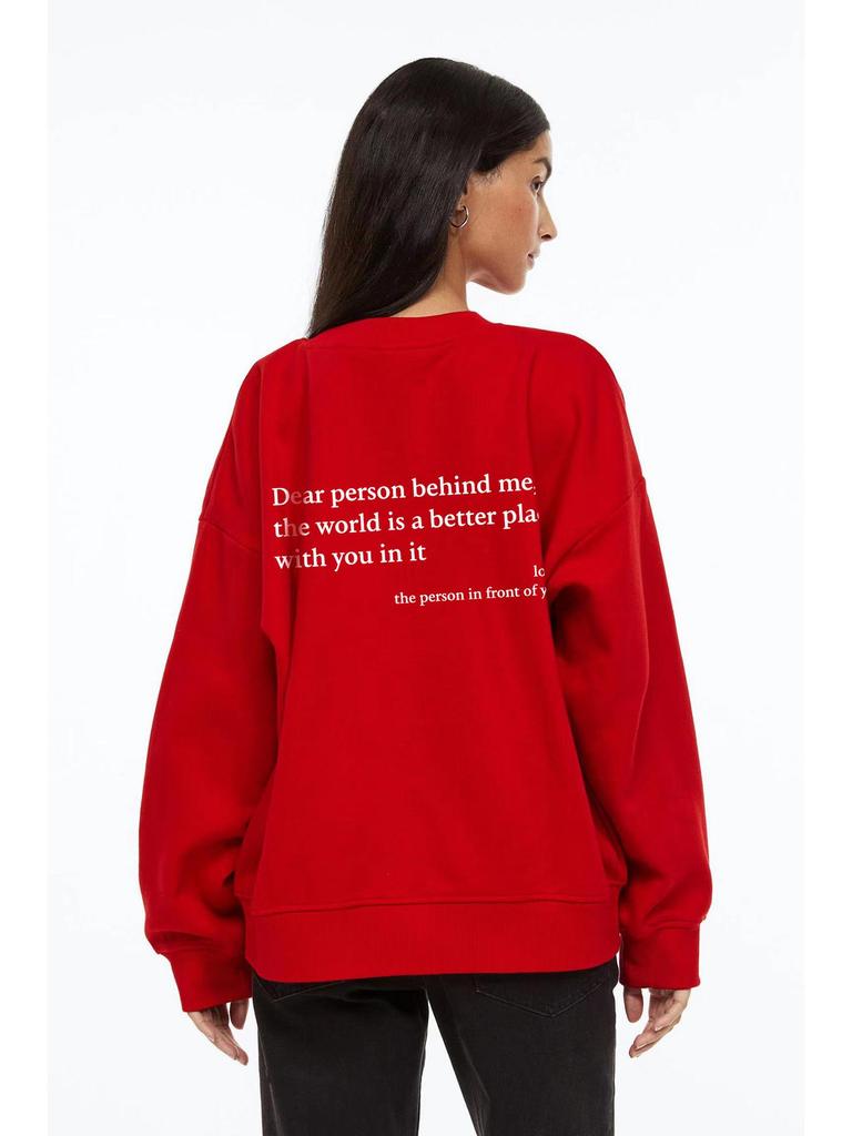2025 Women's Fleece-Lined Slogan Sweatshirt, Solid Color, Round Neck