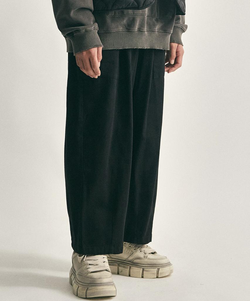 Deulouem Wide Balloon Crop Cotton Pants (Black)