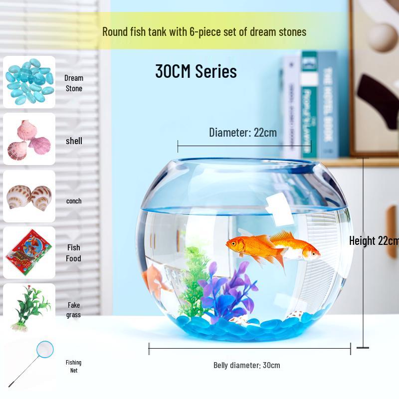 Transparent Round Glass Fish Tank for Office or Living Room - Small Desktop Aquarium for Goldfish or Turtles