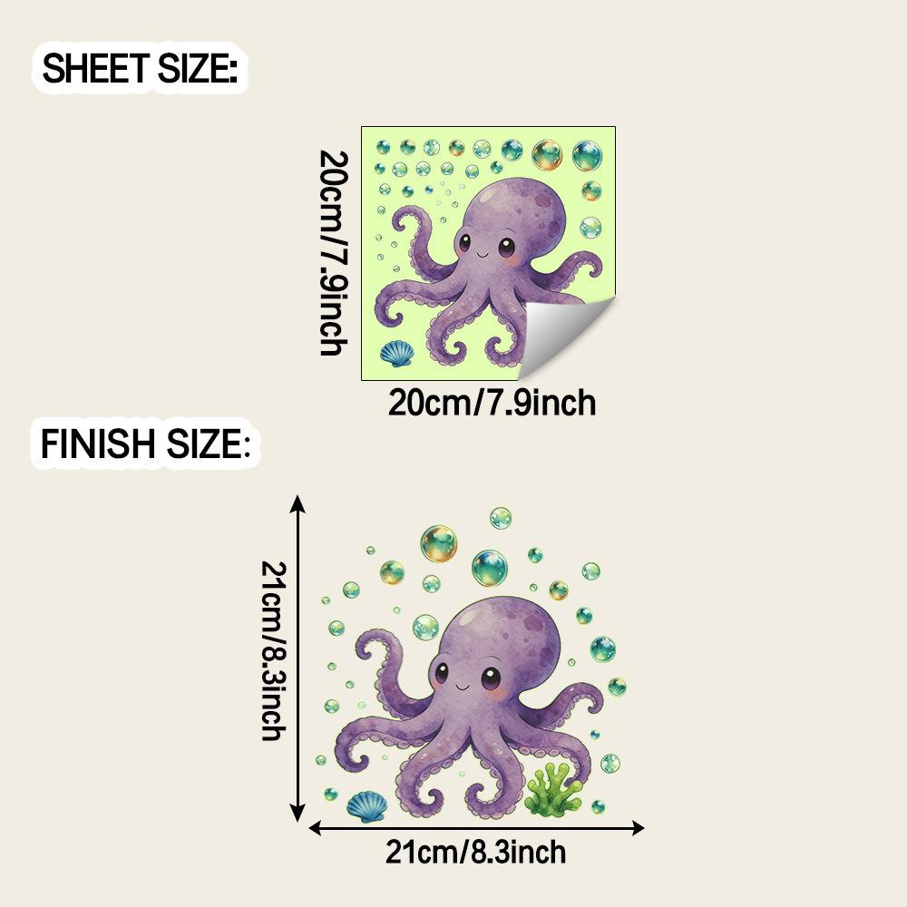 

Painted Octopus and Green Bubble Home Background Wall Decoration Stickers