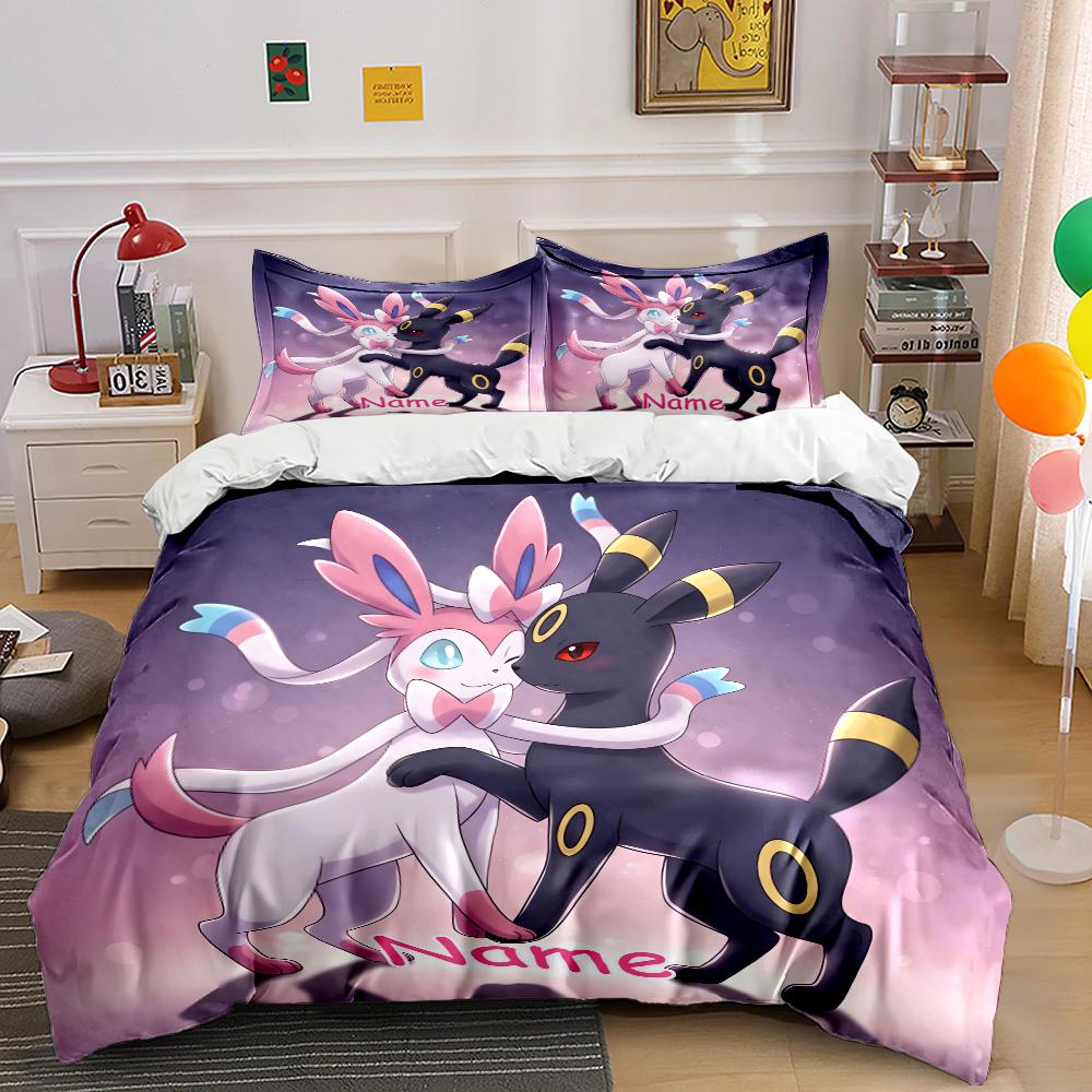 3PC Personalized Name Custom Sylveon Print Bedding Set Adult and KID, Single and Double Pillowcases and Duvet Covers, Great Gift
