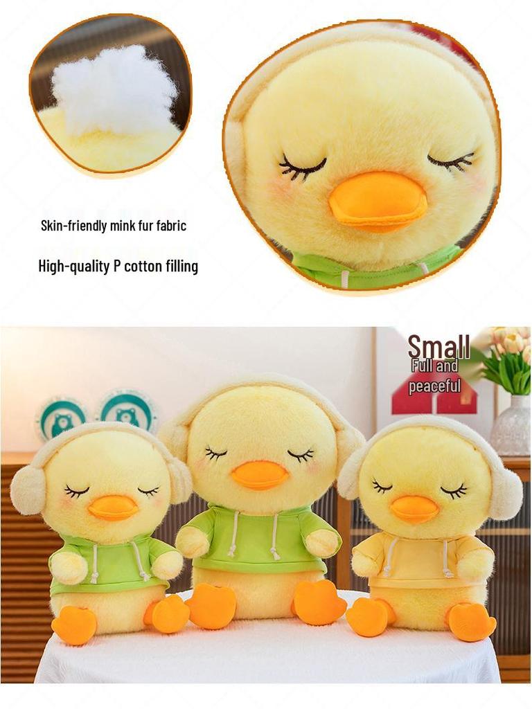 Little Yellow Duck Hoodie Plush Toy - Cute Headphone Duck Figure Doll for Claw Machines