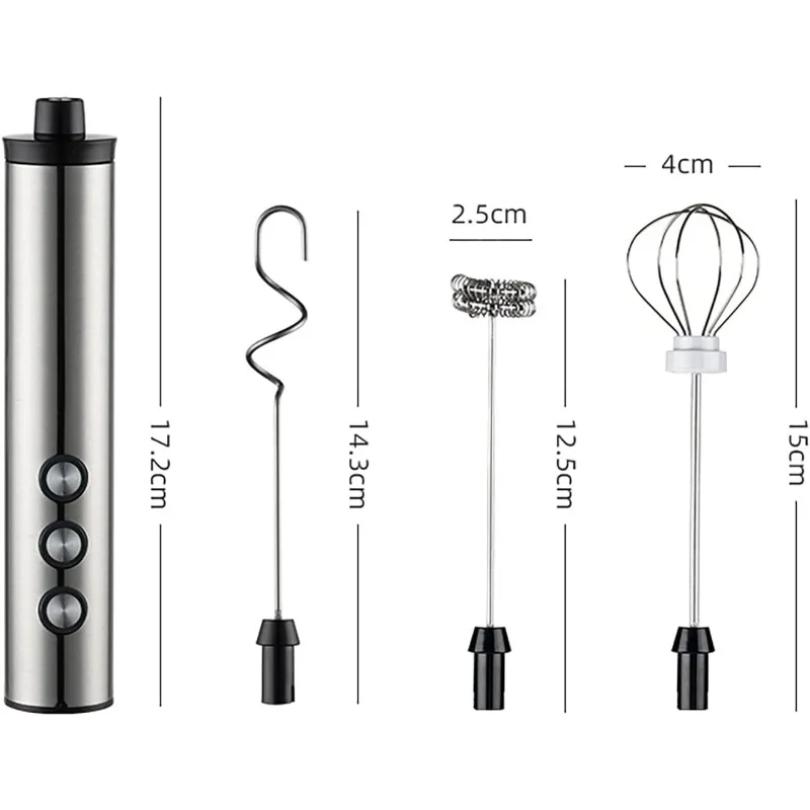 Espumador de Leche Eléctrico de Mano 3 en 1 3 Velocidades Ajustables Mini Batidora de Mano Varilla Desmontable de Acero Inoxidable Herramienta para Uso en la Cocina del Hogar