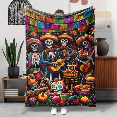 Dia de Muertos Flanelldecke - Weich & Warm für Sofa/Bett/Büro, Perfektes Halloween- & Weihnachtsgeschenk, Ganzjahres-Gemütlichkeit