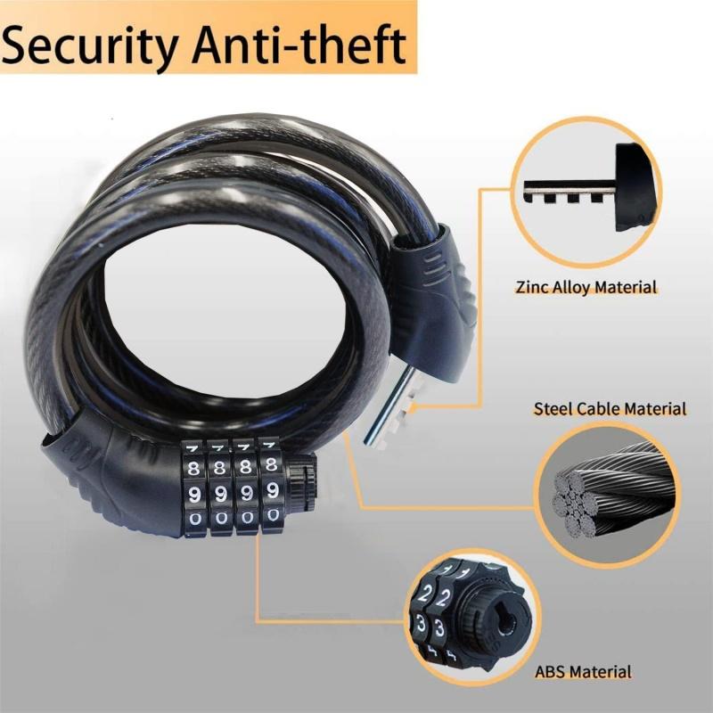4-digit Password Lock, 35 Inch Long Coil Security Reset Strong Cable Lock, Suitable for Anti-theft of Various bicycles,Scooter
