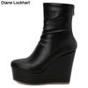 Fashion Wedges Ankle Boots Women Winter Autumn Shoes Fashion Faxu Leather Platform Women's Short Boots Sexy High Heels Black Shoes Femal