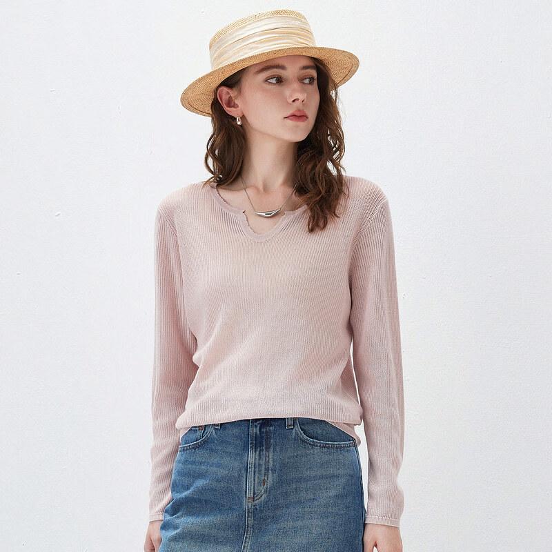Komongboka Women's Lyocell Tencel Knit Long Sleeve Hollow-out Top