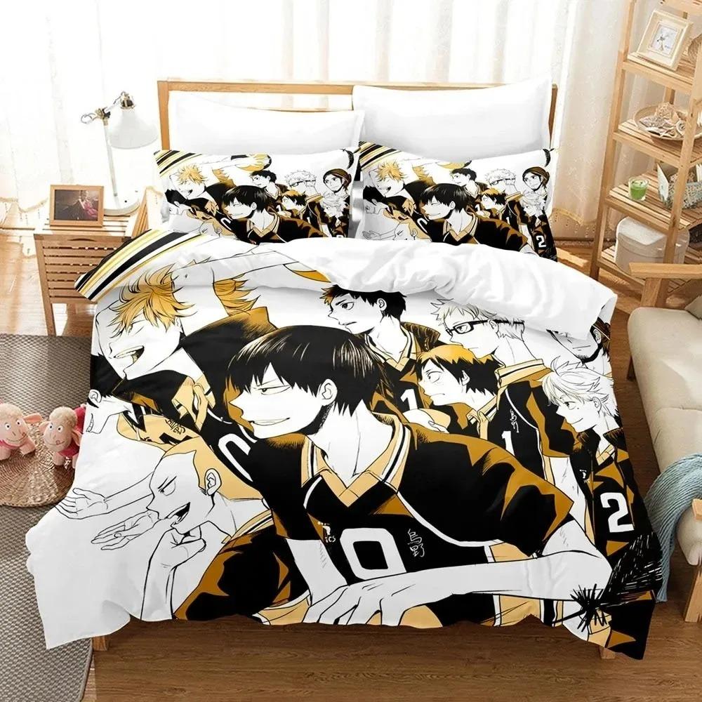 

3D Anime Haikyuu Bedding Set Volleyball Boys Duvet Cover Single Double Luxury Bed Linen for Kids Teens Gift 135X200cm-2pcs