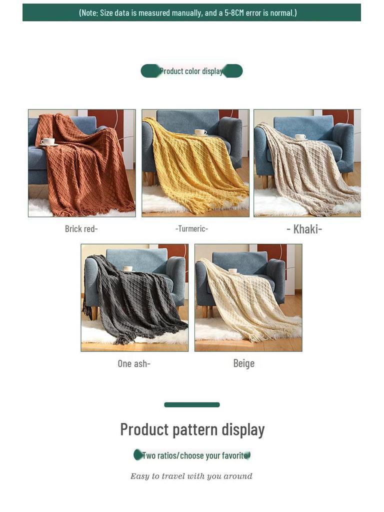 Nordische Stricksofa-Decke mit Quasten - Sommerkühler Schal oder Bettläufer