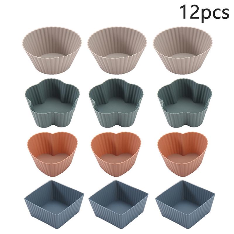 12Pcs/Set Silicone Cake Mold Muffin Cupcake Baking Molds Kitchen Cooking Bakeware Diy Cake Decorating Baking Tools