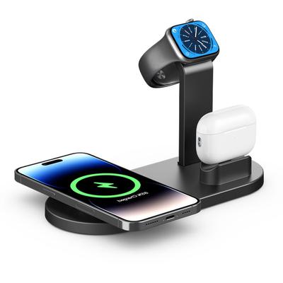 Portable 15W 3-in-1 Fast Wireless Charger Stand Holder OTP Protective Multiple Charging Station for Phone Earphone Smart Watch
