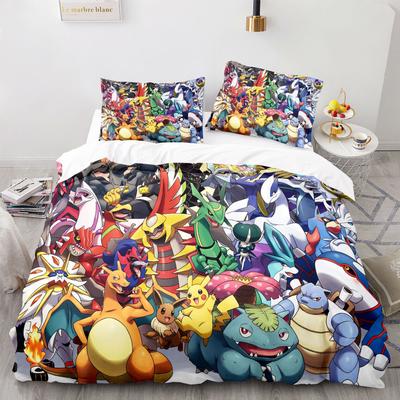 Conjunto de Cama Pokemon Pikachu 3D para Casa Capa de Edredom Decoração de Quarto para Crianças Menino Menina Capa de Edredom Queen King Size
