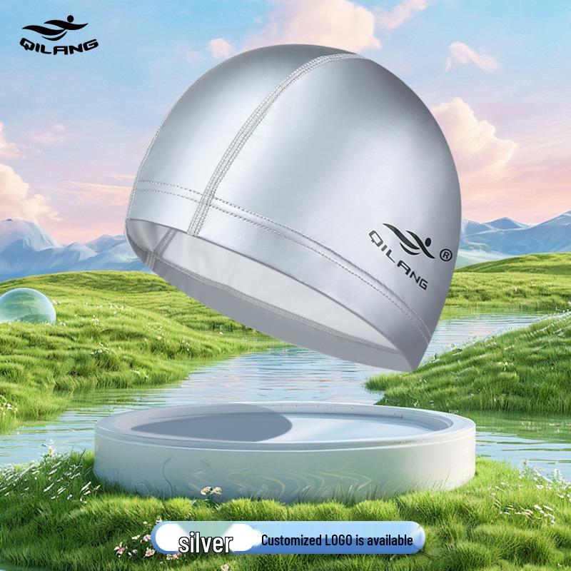 Large Swim Cap for Men & Women with Ear Protection, Non-Constrictive, Long Hair PU Material, Adult Training Cap, Customizable Logo