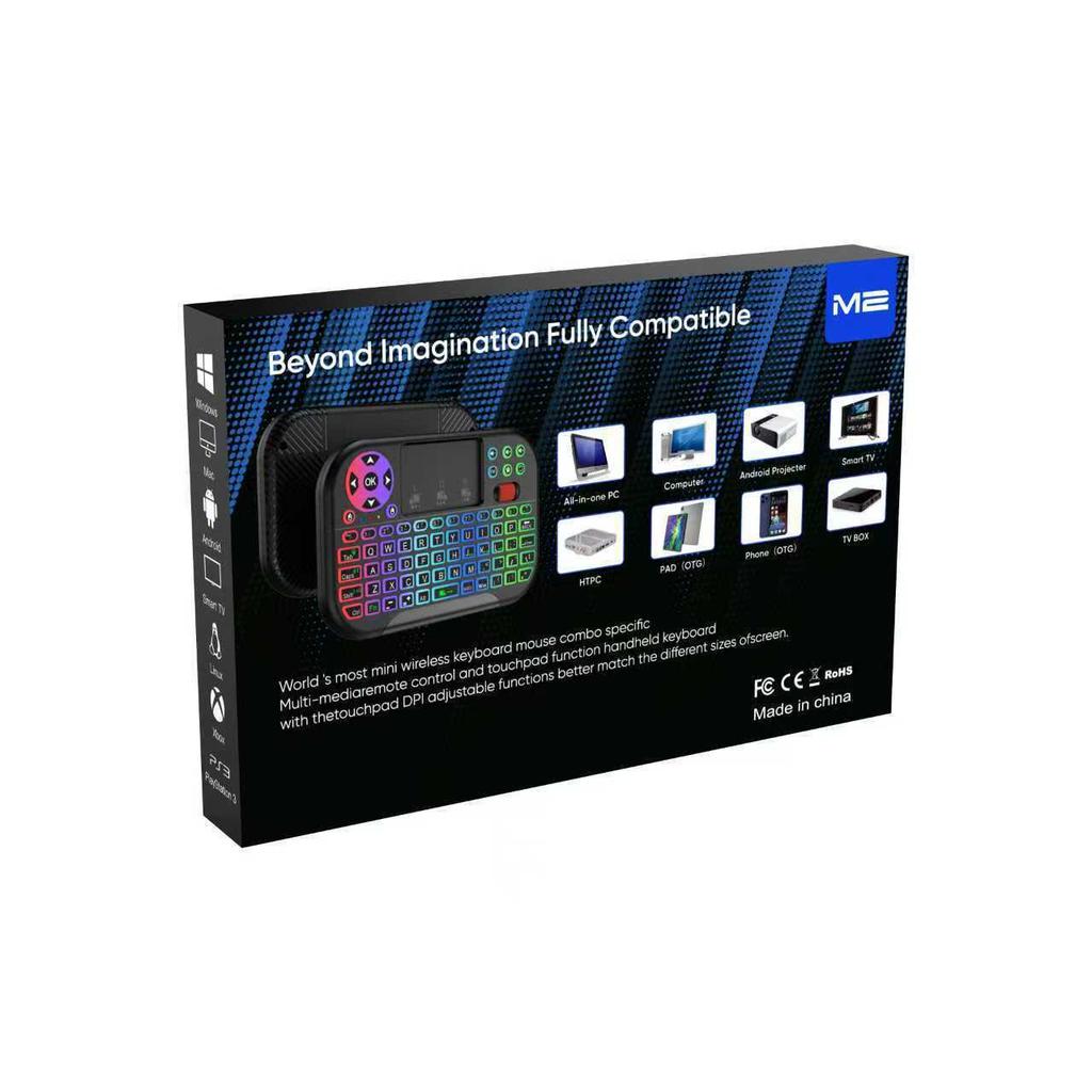 M2 Multi-Mode Mini Keyboard with Touchpad Roller: 7-Color Backlit Air Mouse Keyboard