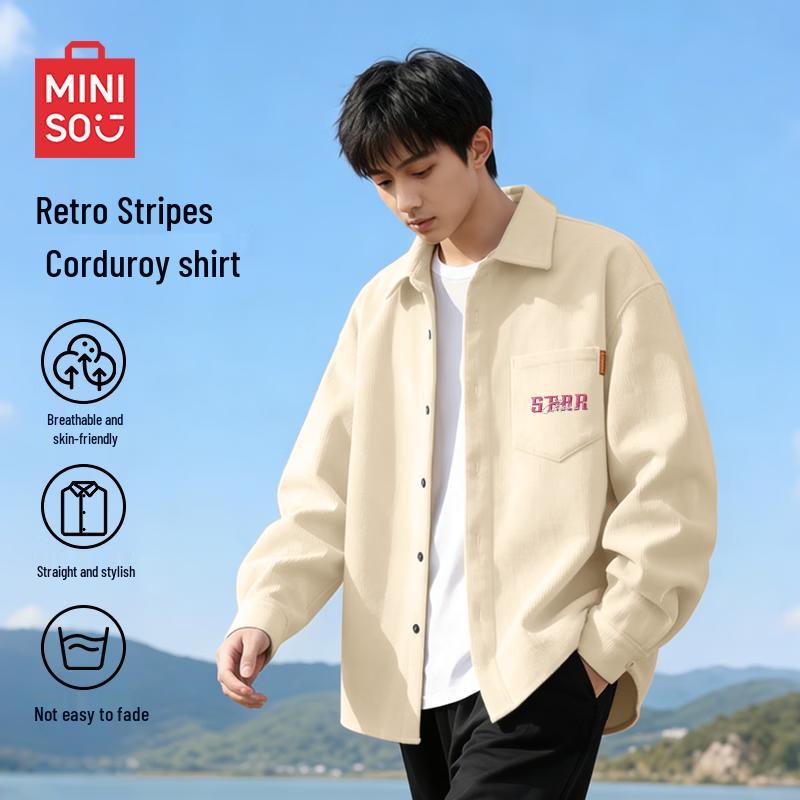Мужская вельветовая куртка-рубашка с лацканами MINISO 2XL светло-бежевый