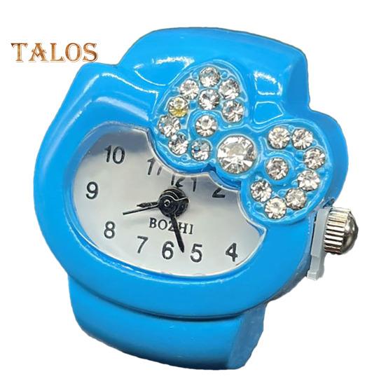 Kreslený prsten s kočičími prsty Hodinky s drahokamu Bowknot Pružný pásek z nerezové oceli Dámské prsteny s prstenem pro kočky Dárek k narozeninám Módní doplňky