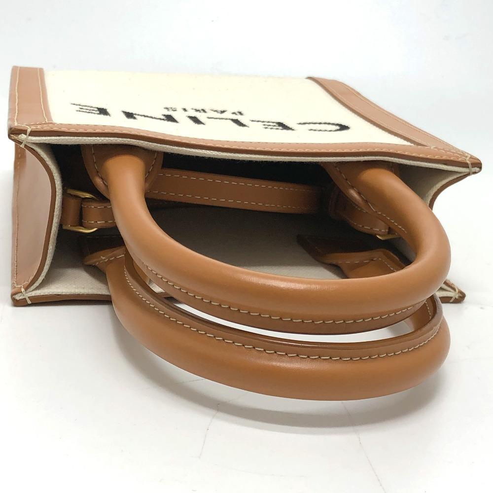 CELINE logo Vertical Cabas Mini 2WAY Shoulder Bag Canvas/Leather Beige