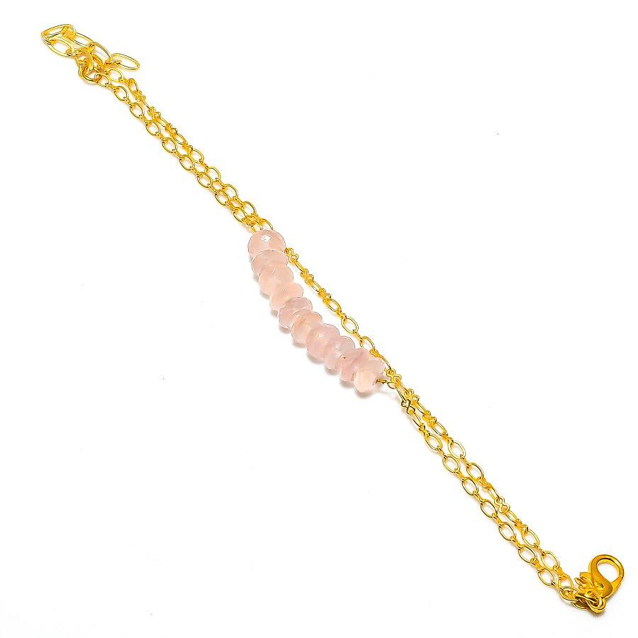 Rose Quartz Gemstone Handmade 925 Sterling Silver Bracelet 7-8" GK-5054